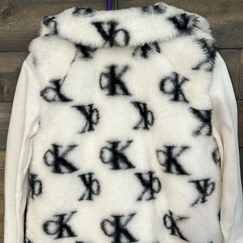 New Calvin Klein Faux Fur Vest with Calvin Klein Long Sleeve Shirt Girls size 5